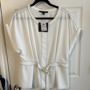 NWT White Women's Top with Belted Waist